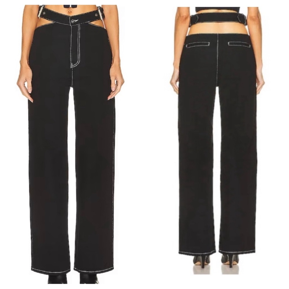 Dion Lee Black Wide-Leg High Waist Pants with Adjustable Buckles Size 29